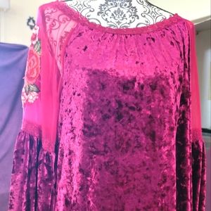 ⚘ SUZANNE BETRO Burgundy Embroidery Velvet Blouse Sz L